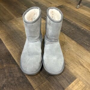 Koolaburra Gray Suede Shearling-Lined Ankle Boots